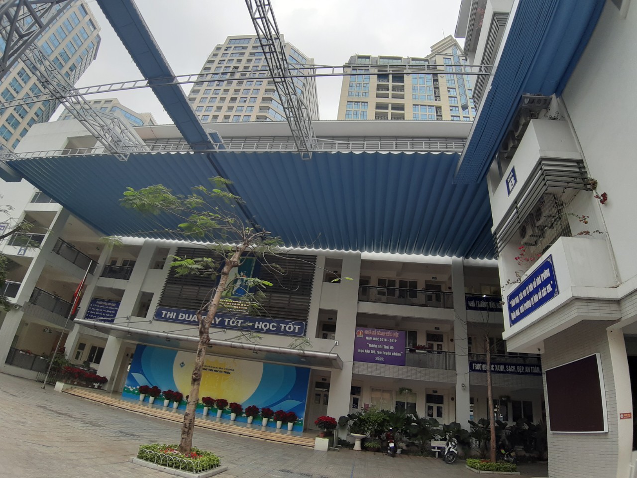 mái che sân trường